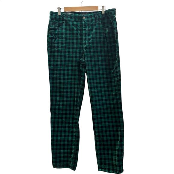 Talbots Size 14 Green Holiday Plaid Velveteen Straight Leg Pant 30 Inch Inseam - Picture 4 of 14